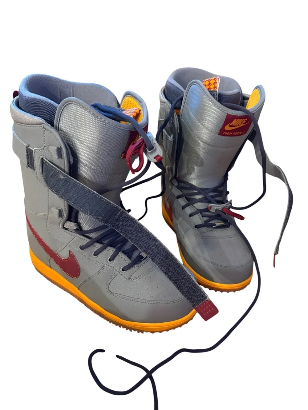 Nike Zoom Force 1 Snowboard Boots Grey Orange Maroon - Men's Size 11